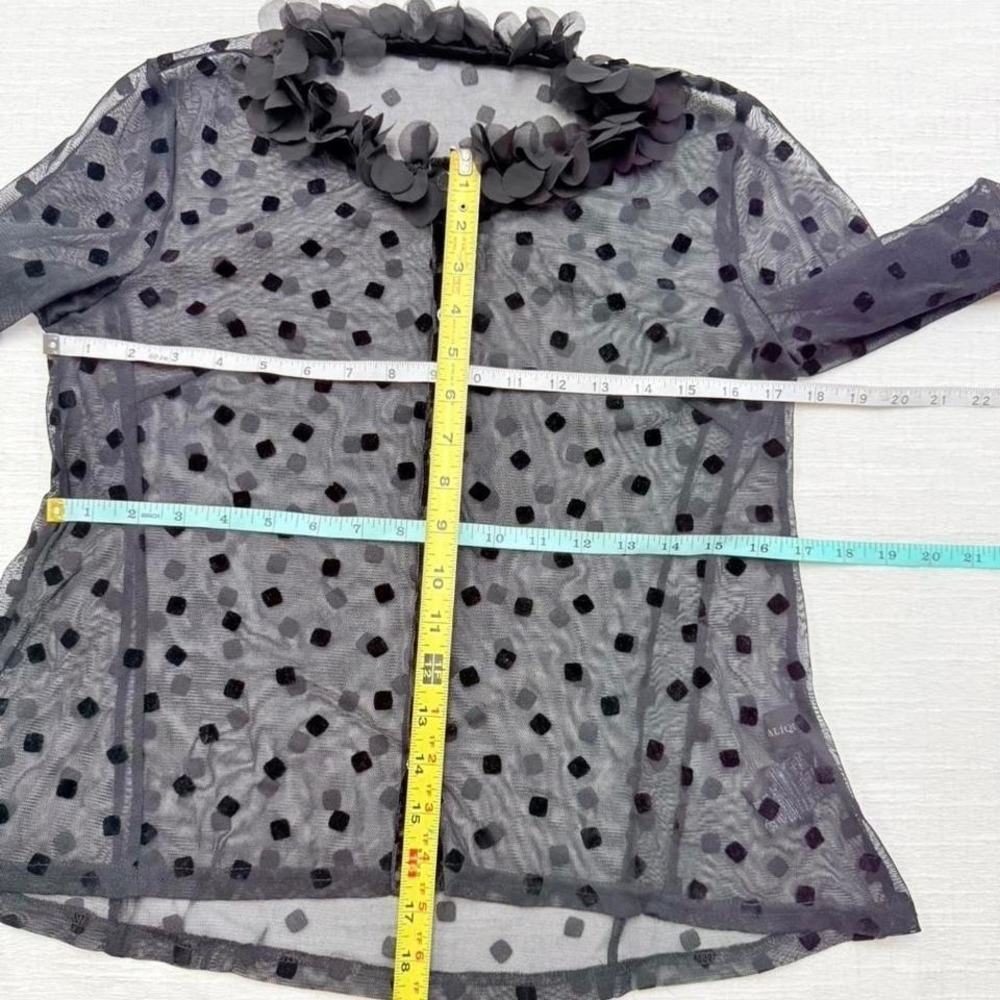 Vintage Japanese Sheer Mesh Cardigan Flocked Dot Coquette Womens 38 - Picture 7 of 8